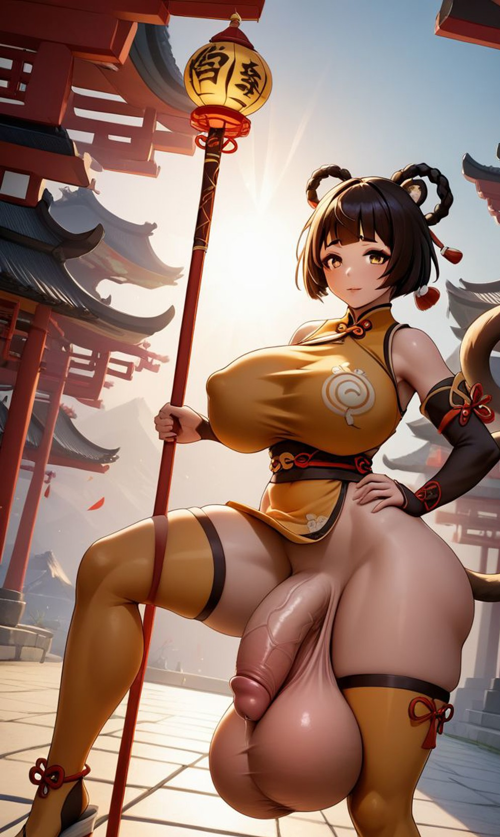 1futa ai_generated balls_bigger_than_penis bangs bare_shoulders big_balls big_breasts big_penis big_testicles black_hair china_dress chinese_clothes civitai closed_mouth completely_nude completely_nude_futanari dress flaccid flaccid_penis full-package_futanari futa_only futanari hair_rings hand_on_hip holding holding_object holding_polearm holding_staff holding_weapon huge_balls huge_breasts huge_testicles looking_at_viewer mizuiro01 naked nude nude_futanari outdoors penis polearm sash short_hair sleeveless sleeveless_shirt solo solo_futa staff standing testicles thick_thighs thighhighs uncensored xiangling_(genshin_impact)