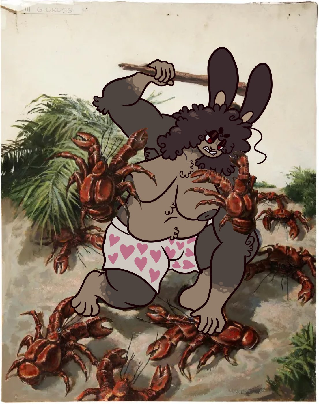 big_breasts breasts chest_tuft chubby crab dapper_little_arts female furry meme nipples thick_thighs topless underwear wide_hips