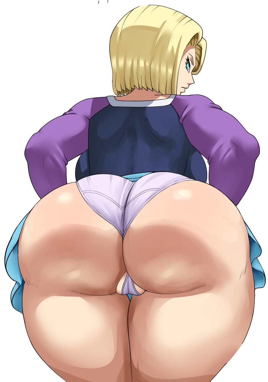 1girls android_18 blonde_hair blue_eyes dragon_ball dragon_ball_super female female_only huge_ass looking_at_viewer looking_back milf panties pawg pinkpawg presenting presenting_hindquarters solo thick_thighs