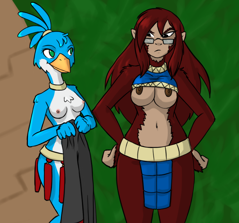 apex_(starbound) avian breasts glasses gnollykins nipples starbound tagme