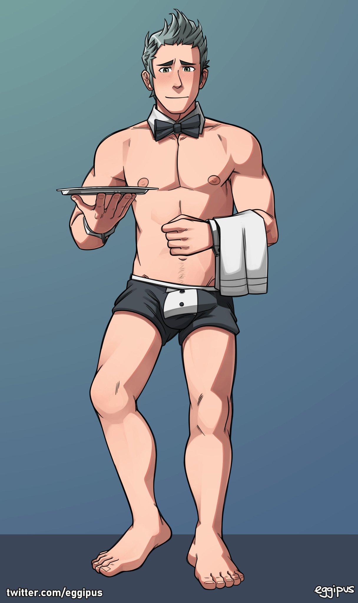 bara butler eggipus erection_under_clothes fire_emblem fire_emblem_fates muscular silas_(fire_emblem) solo solo_male