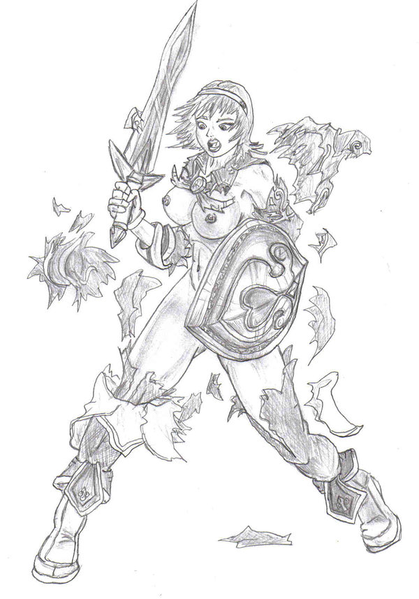 1girls breasts cassandra_alexandra female female_only human medium_breasts monochrome naga26 open_mouth shield short_hair silf sketch solo soul_calibur soul_calibur_ii soul_calibur_iii sword torn_clothes