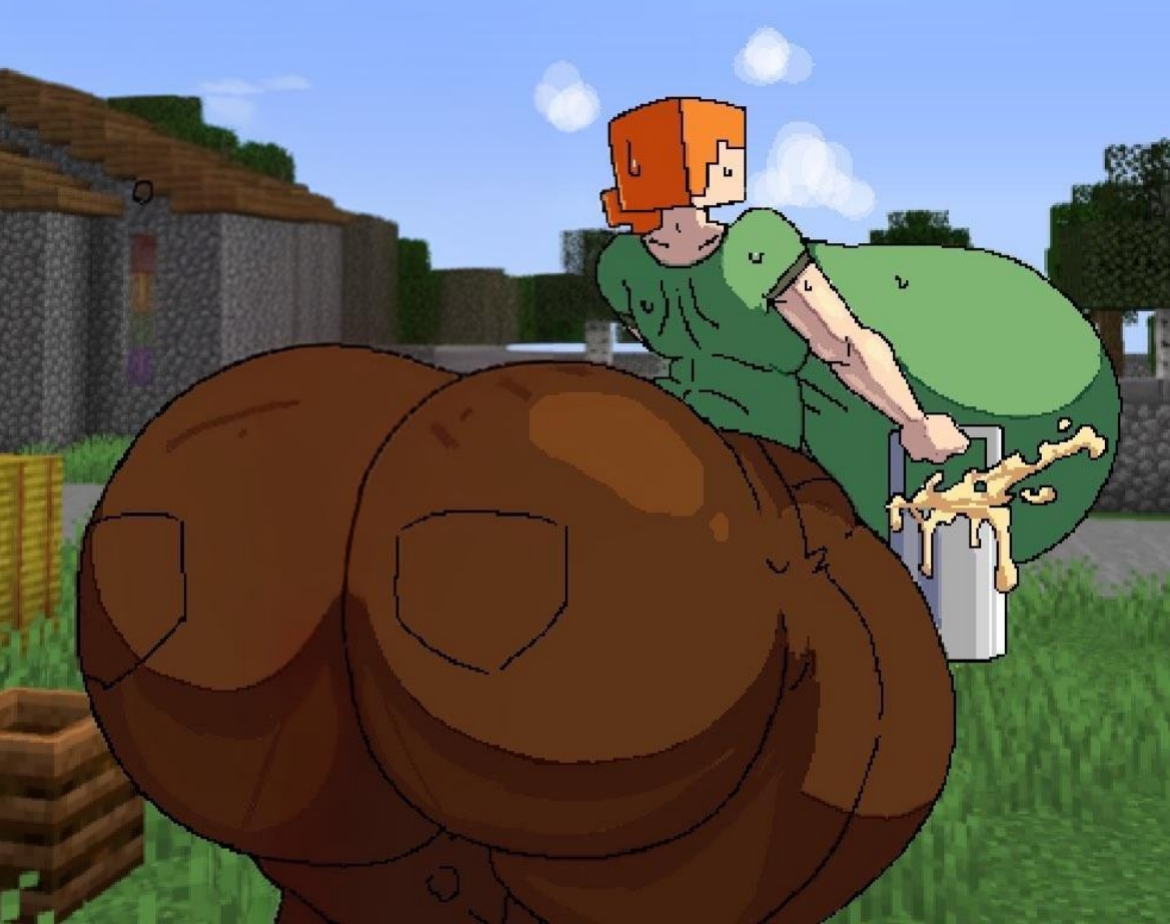 ai assisted, ai edit, alex (minecraft), ass, ass focus, carrying object, distracted, fat ass, focus on ass, free use, inminent rape, massive ass, massive breasts, milk, minecraft, not looking at the viewer, varix (edit)
