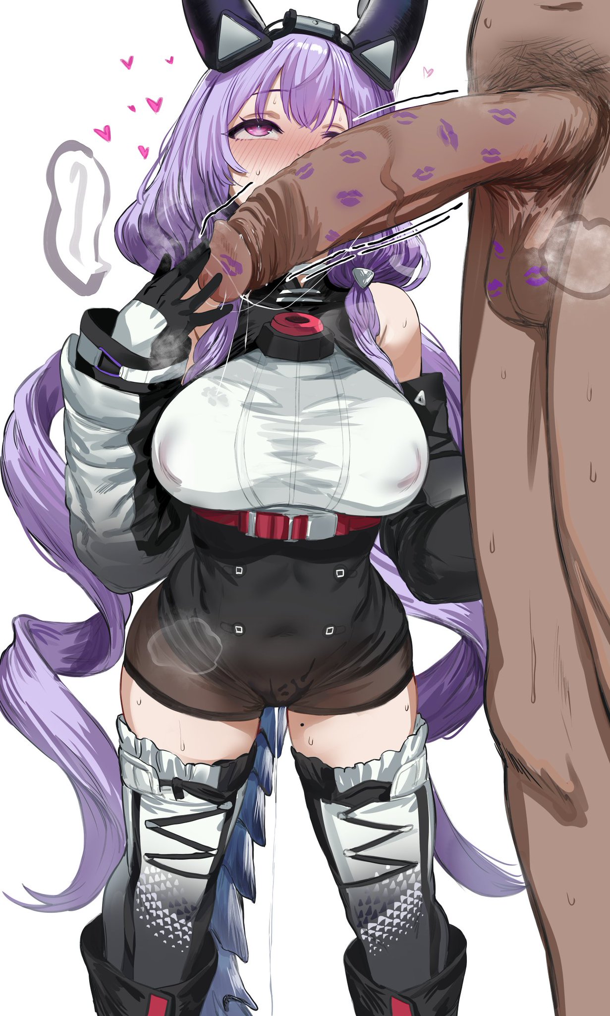 1boy, 1girl, 1girls, arknights, arknights: endfield, aroused, aroused face, aroused female, ass, big boobs, big breasts, big dom small sub, big horns, big tits, bigger male, blowjob, blush, blush lines, blushing, blushing female, boobs, boots, breasts, busty female, cock, cock hungry, cock worship, covered breasts, covered navel, covered nipples, cropped legs, dark skin, dark-skinned male, detached sleeves, dick vein, dragon tail, dripping, dripping pussy, dripping wet, excited, excited female, female, female focus, femsub, heart, hearts, hearts around head, hews hack, horns, horny, horny female, huge cock, huge penis, in heat, interracial, kiss mark, kiss mark on balls, kiss mark on penis, kiss marks, large boobs, large breasts, large horns, large penis, large tits, larger male, legwear, light skin, light-skinned female, long hair, male, male/female, maledom, mole on thigh, naughty face, orgasm, orgasm face, penis in front of face, pink eyes, pubic hair, purple hair, pussy juice, pussy juice drip, saliva, saliva drip, saliva on penis, shortstack, smaller female, standing blowjob, tail, testicles, thick thighs, thighs, thirsty, tied hair, tits, touching penis, typhoeus (arknights), veiny penis, wide hips