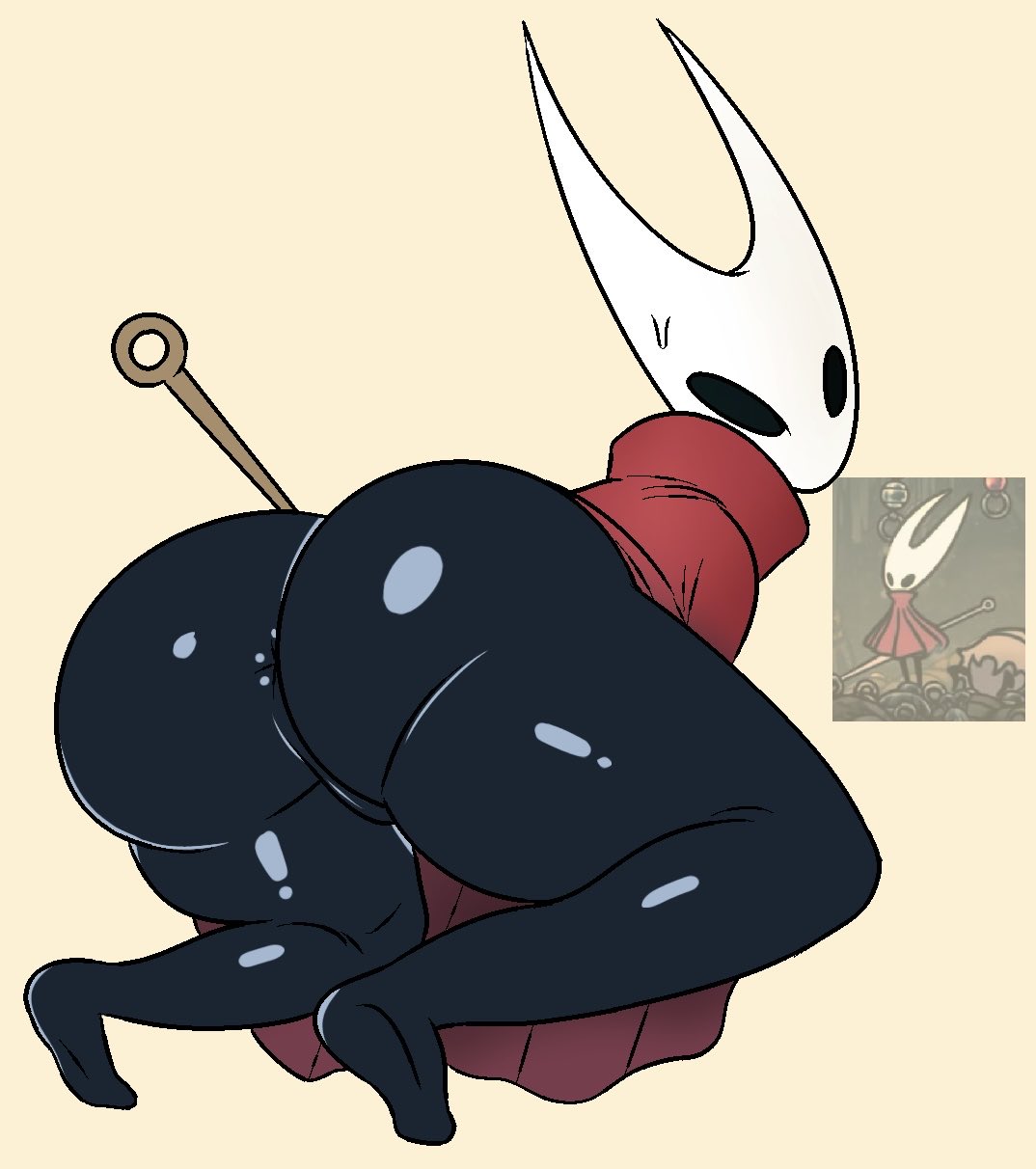 1girl, 1girls, 2026, 2d, 2d (artwork), 2d art, 2d artwork, anthro, anus, ass, ass crack, ass focus, ass out, asshole, big ass, big butt, black body, black skin, bunnydudeart, butt, butt crack, butt focus, butthole, digital drawing (artwork), digital media (artwork), dress, fat ass, fat butt, hollow knight, hollow knight: silksong, horn, hornet (hollow knight), horns, huge ass, huge butt, looking at viewer, looking back, no panties, no underwear, red clothing, reference, reference image, silksong, solo, solo female, solo focus, thick, thick ass, thick butt, thick thighs, thighs, weapon