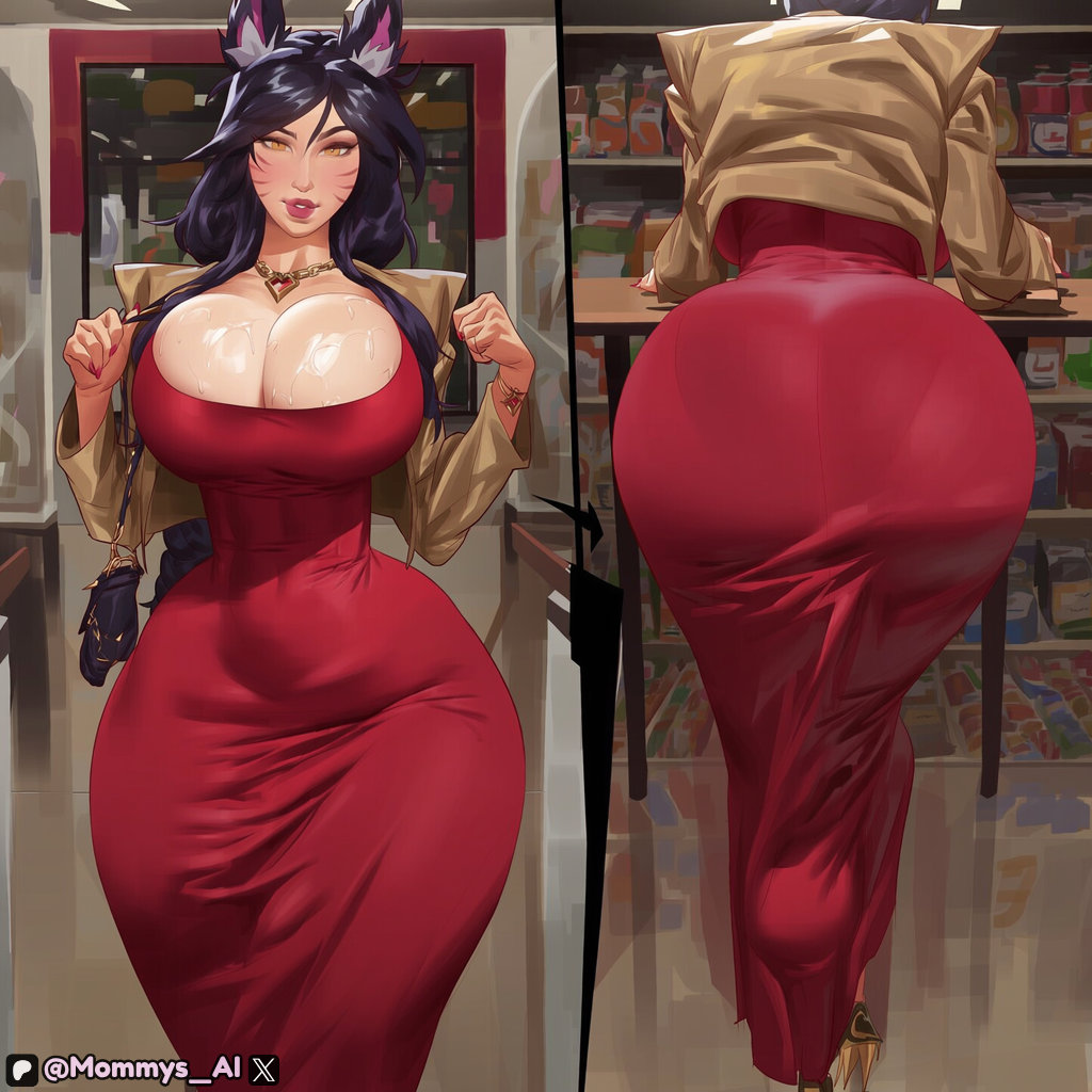 1girl, 1girls, ahri, ai generated, ass, big ass, big breasts, big butt, big thighs, breasts, caked up, cheesecake, curvy, curvy figure, face markings, female, female focus, female only, fox ears, fox girl, highres, hips, hourglass figure, huge, huge ass, huge breasts, huge thighs, jewelry, league of legends, league of legends: wild rift, lipstick, mommysai, pinup, red dress, sexy, sexy body, smile, solo, solo female, sweat, sweaty, sweaty body, thick, thick ass, thick legs, thick thighs, thighs, vastaya, voluptuous, voluptuous body, voluptuous female, wide hips, wide thighs