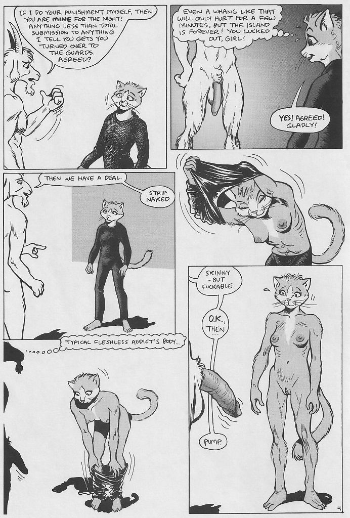 2004 anthro balls breasts caprine clothing comic doctor_dee english_text feline female flaccid goat half-erect horn karno male mammal monochrome nude page_4 penis pussy undressing