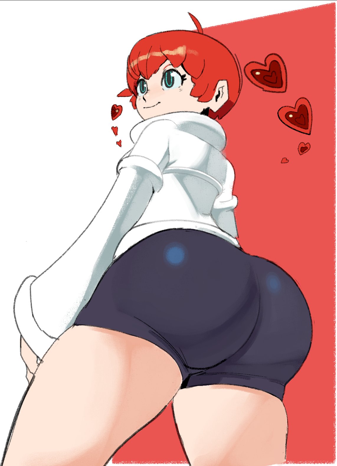 1girls artificial_intelligence ass ass_focus atlus big_ass blue_eyes caked_up female heart justdavefnd persona persona_5 persona_5_scramble:_the_phantom_strikers red_hair sega shorts shortstack sophia_(persona_5) spats thick_thighs thighs