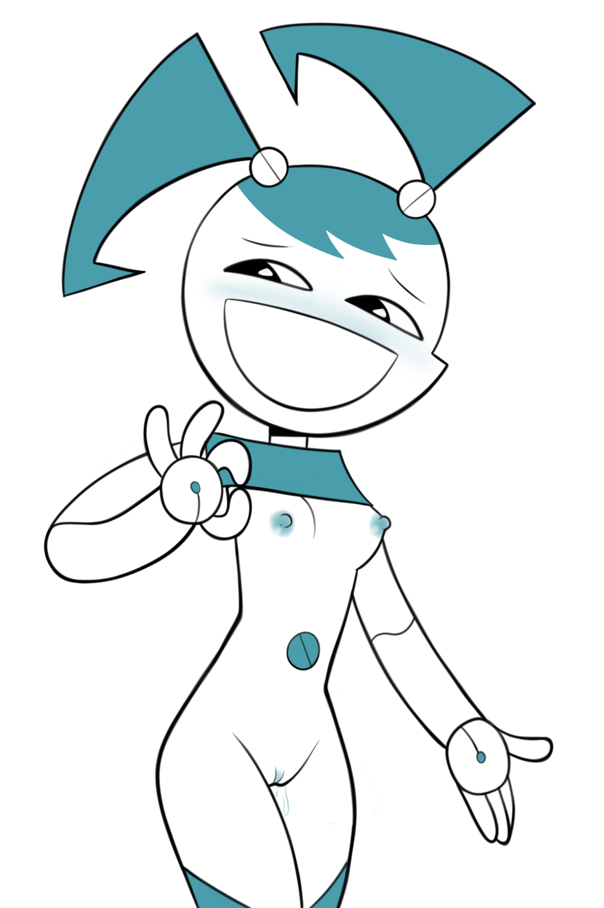 1girls, 2023, 2d, blush, bottomless, breasts, female, female focus, female only, hairless pussy, jenny wakeman, my life as a teenage robot, newguy1091, nickelodeon, nipples, open mouth, presenting breasts, pussy, pussy juice, robot, robot girl, shaved pussy, shy, small breasts, top lift
