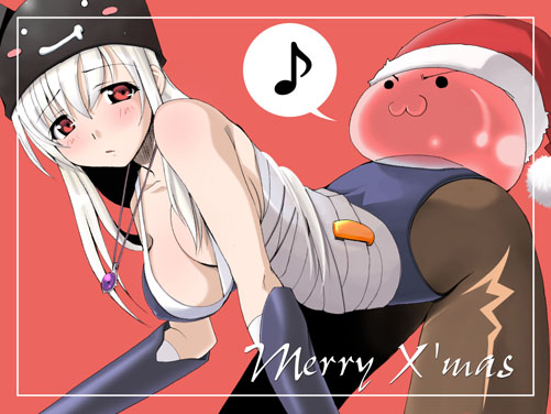 1girls :3 arm_guard artist_request ass assassin assassin_(ragnarok_online) bandages bent_over blob blush blush_stickers breasts brown_legwear cat_hat christmas clip curvy embarrassed erect_nipples frame frown gauntlet gem hanging_breasts jewelry long_hair looking_at_viewer medium_breasts musical_note necklace no_bra no_panties pantyhose pendant pointy_chin poring ragnarok_online red_eyes santa_hat shiny sitting slime slime_monster submission text thought_bubble white_hair wrapped