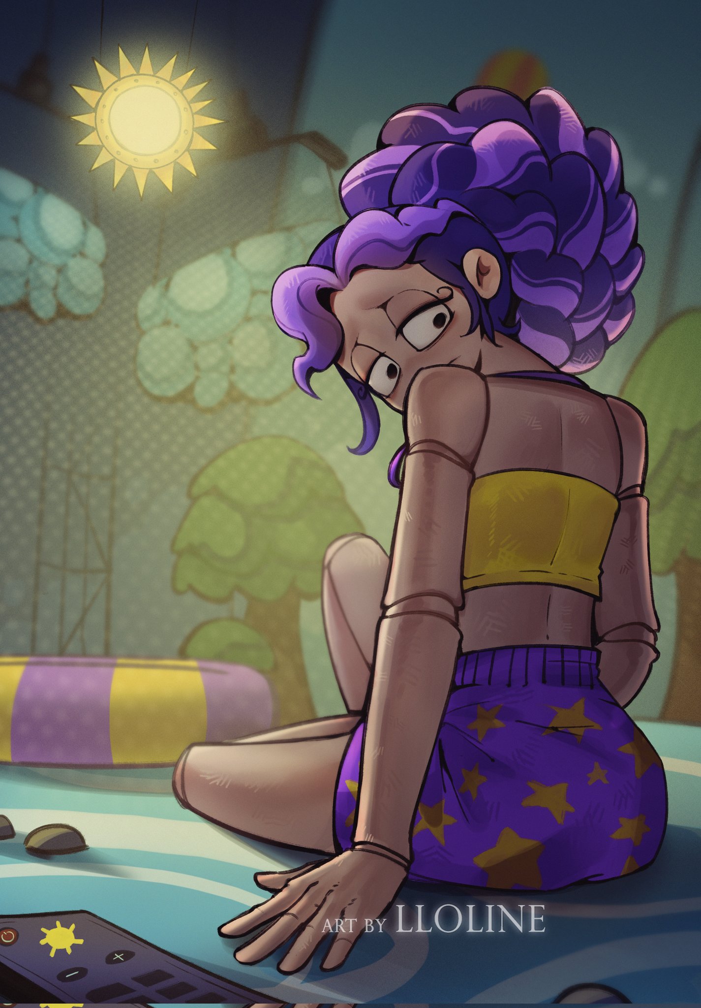 1girls, alternate ass size, alternate body type, alternate breast size, alternate costume, artist request, asymmetrical bangs, big ass, big breasts, big butt, bikini, bikini bottom, bikini only, bikini top, black eyes, braided hair, braided ponytail, breasts, doll, doll girl, doll joints, female, female only, full body, hourglass figure, hourglass figured female, large ass, large breasts, large butt, lily lovebraids, lily lovebraids (poppy playtime), living doll, long hair, looking at viewer, looking back, mob entertainment, mob games, not porn, pale, pale skin, pale skinned female, pale-skin, pale-skinned female, ponytail, ponytail (hair), ponytail female, poppy playtime, poppy playtime (chapter 5), purple hair, sad, sfw, shoulders, side-tie bikini, side-tie bikini bottom, simple background, sitting, slim waist, solo, solo female, streaked hair, sun, swimsuit, swimwear, thick ass, thick butt, thick hips, thick legs, thick thighs, thighs, very long hair, wide hips