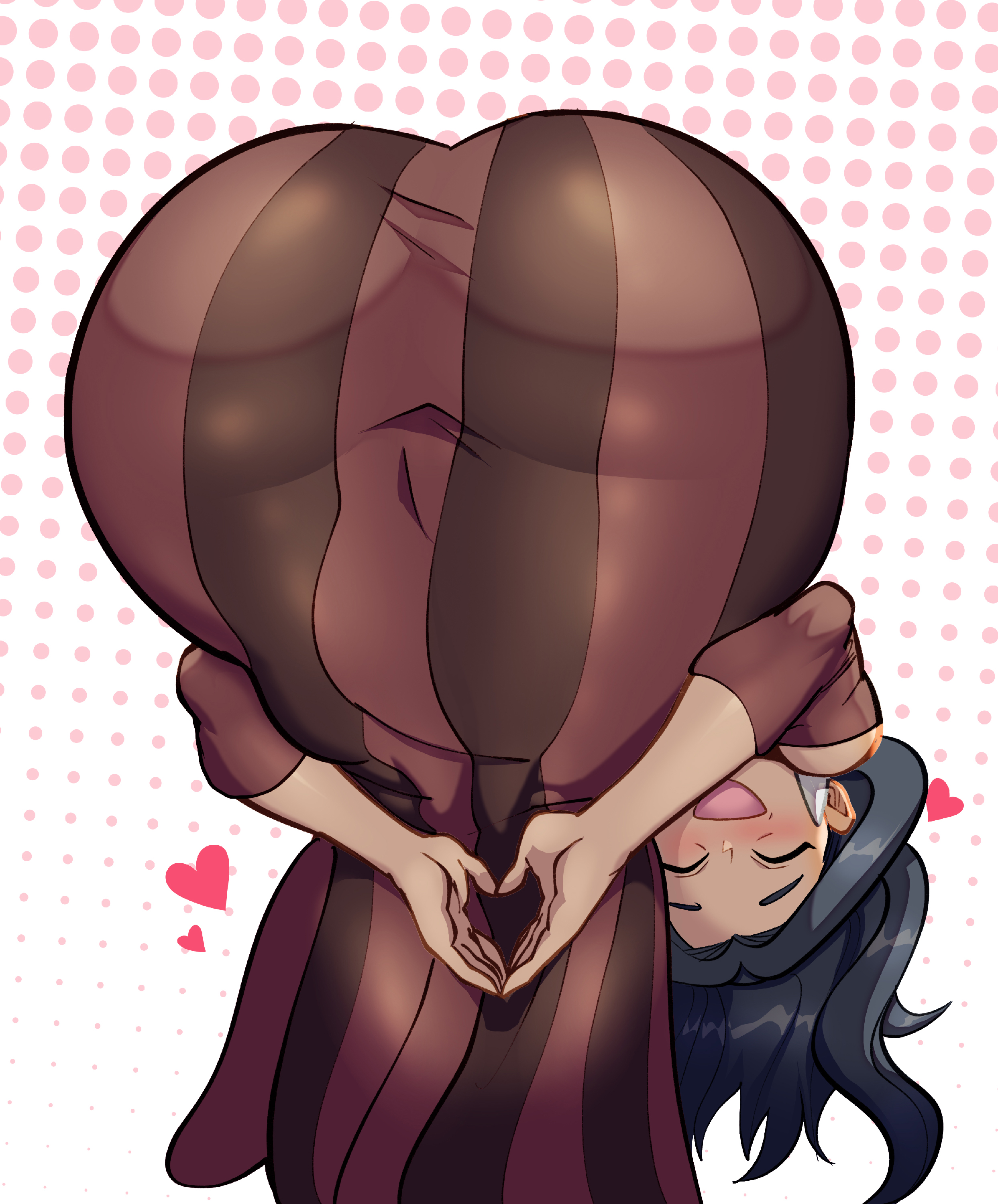 :d, 1girls, ass, ass focus, bent over, black hair, blush, cameltoe, closed eyes, clothing, dark skin, dark-skinned female, drasna (pokemon), dress, earrings, female, folded, from behind, gilf, granny, heart hands, huge ass, jewelry, long hair, mature female, mesiasart, milf, off-shoulder dress, old, old woman, open mouth, pokemon, pokemon xy, praise da booty (meme), smile, solo, striped clothes, striped dress, vertical-striped clothes, vertical-striped dress, wide hips