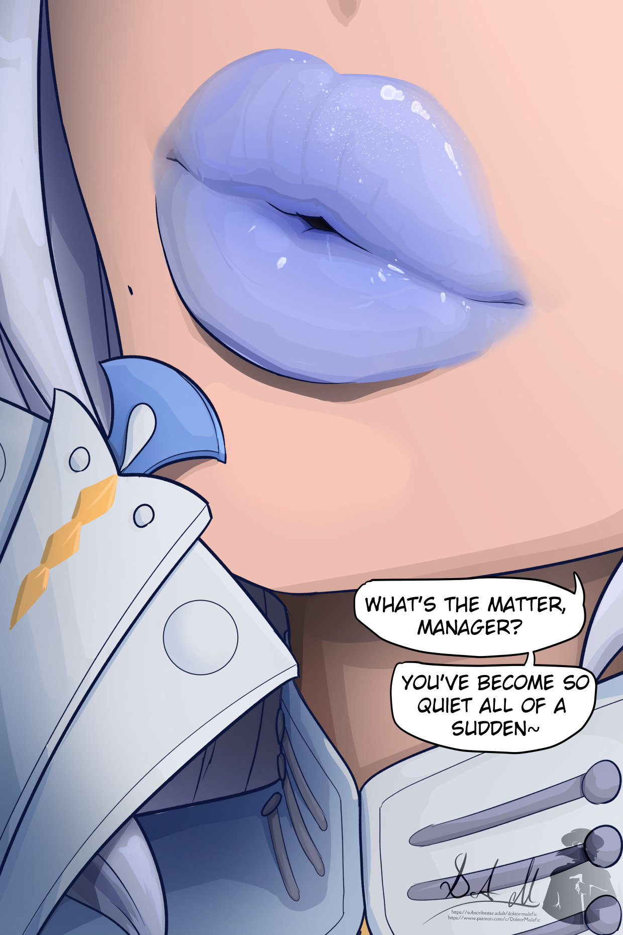 1girl, blue lips, close-up, doktor malefic, duplicate, folding fan, hand fan, highres, holding, holding fan, lips, mole, mole under mouth, mouth focus, photo-referenced, plump lips, shiny lips, solo, thick lips, velina (zenless zone zero), velina airgid, zenless zone zero