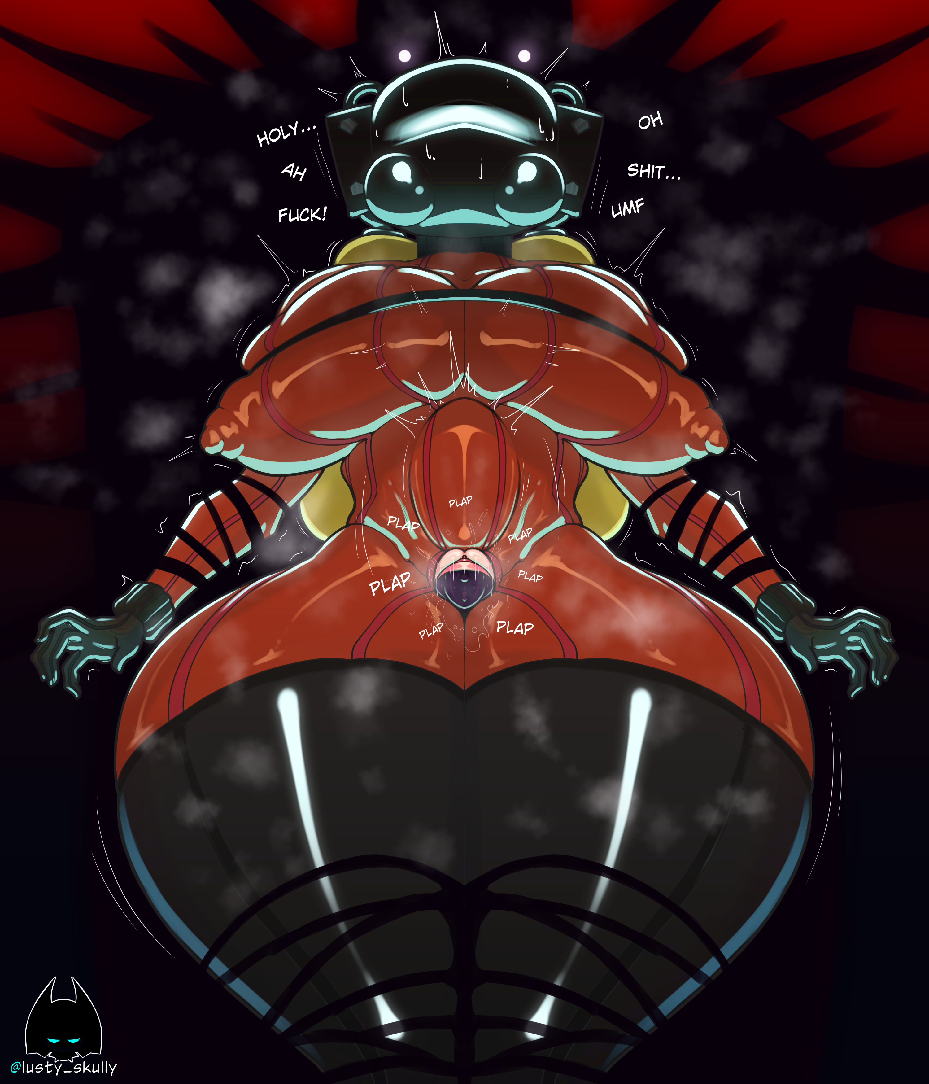 1boy, 1girls, 2024, background character, big breasts, big penis, bodysuit, bracken (lethal company), breasts, busty, clothing, dialogue, employee (lethal company), erect nipples, female, hetero, huge breasts, huge cock, human, large breasts, lethal company, male, mask, monster, monster rape, musk, musk clouds, nipple bulge, penis, png, pussy, pussy juice, rape, raped by monster, sex, skullysrealm (lusty skully), stomach bulge, straight, straight sex, sweat, sweatdrop, text, thick thighs, thunder thighs, vaginal penetration, wide hips