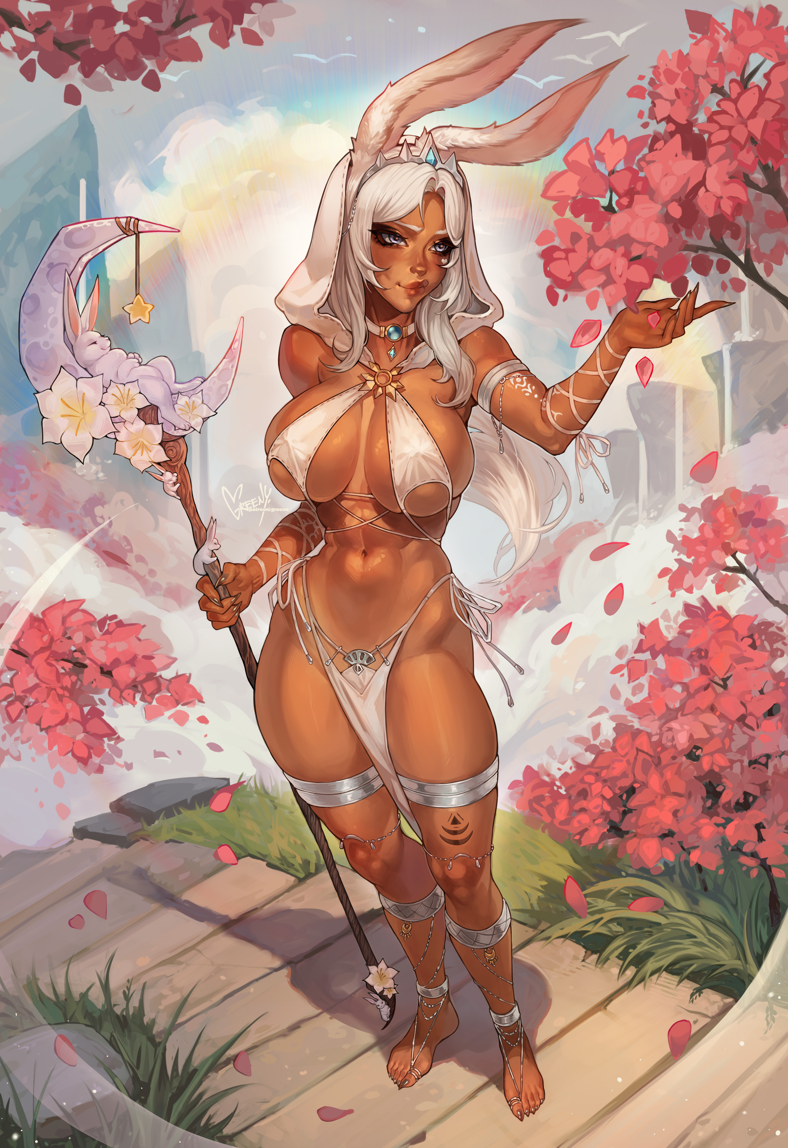 barefoot, final fantasy, final fantasy xiv, greenu, revealing clothes, tagme, viera, white hair