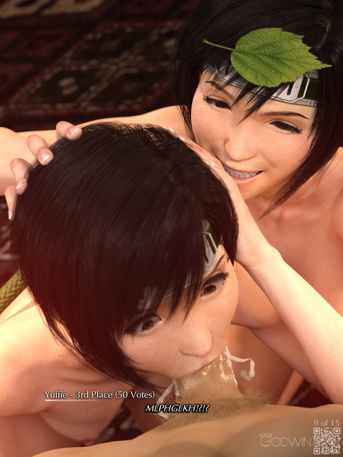 1boy, 2girls, 2girls1boy, 3d, areolae, arguing, assisted fellatio, black hair, breasts, brown eyes, brown hair, captioned, clone, cloud strife, cock, comic, comic page, cum, cum eruption, cum in mouth, cum on penis, cumming, cumshot, cumshot in mouth, deep blowjob, deep throat, deepthroat, deepthroat holder, deepthroat no hands, dialogue, dick, doppelganger, duplicated character, eyes closed, eyes wide open, fellatio, female, fighting, final fantasy, final fantasy vii, final fantasy vii rebirth, final fantasy vii remake, fit female, godwin, grinning, headband, headband only, holding, kneeling, kneeling oral position, kunoichi, light skin, light-skinned female, light-skinned male, male, naked, naked female, naked male, neroxliv, ninja, nipples, nude, nude female, nude male, on knees, penis, petite, petite female, pov, pushing down, pushing head, pushing head down, revenge, short hair, small breasts, smirking, spurting, subtitled, surprise, surprise deepthroat, surprised, surprised expression, surprised face, tagme, talking, talking to another, threesome, tomboy, twins, wide eyed, yuffie kisaragi