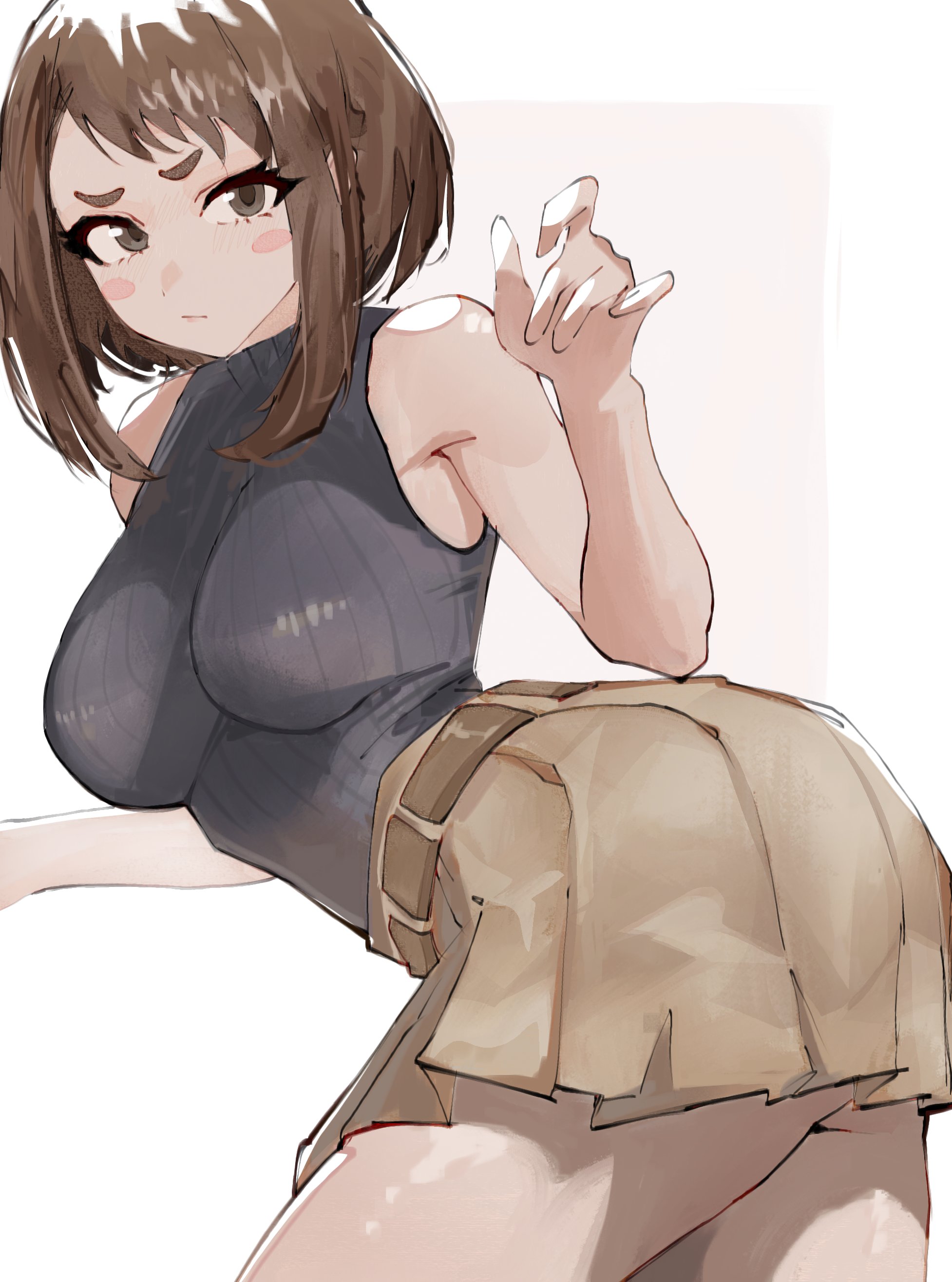 1girls, ass, boku no hero academia, breasts, female, female focus, female only, female thick thighs, koipiece, large ass, light skin, light-skinned female, my hero academia, my hero academia (finale), ochako uraraka, post-timeskip, solo, thick thighs, thighs, wide hips