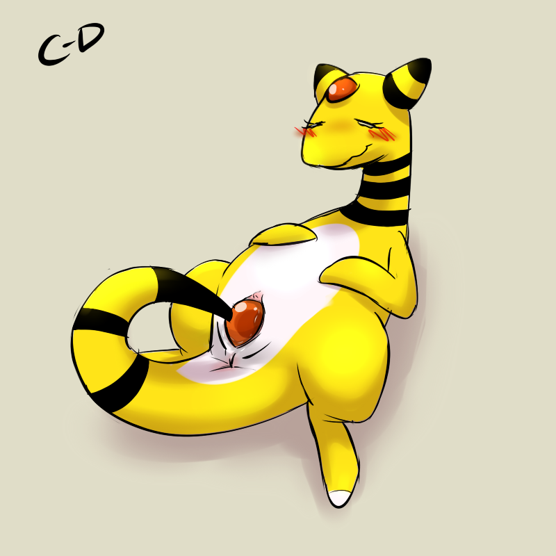 ampharos anus black_skin blush clopper-dude closed_eyes female female_only feral masturbation nintendo nude pokemon pokemon_(species) pussy solo stripes tagme tail white_skin year_request yellow_skin