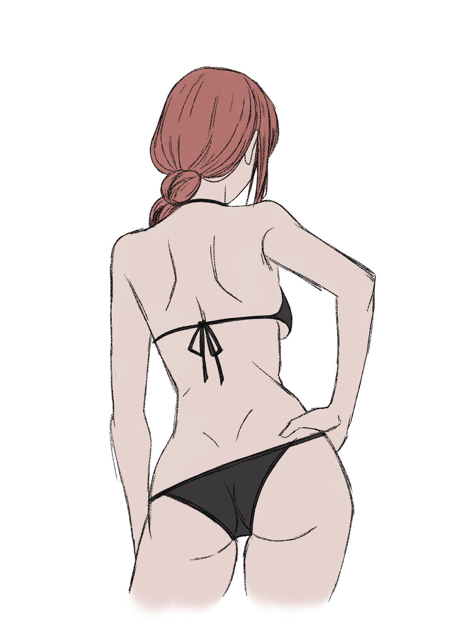 ass, ass focus, back view, bikini, chainsaw man, female, female focus, female only, hand on hip, makima (chainsaw man), red hair, shounen jump, small panties, tagme