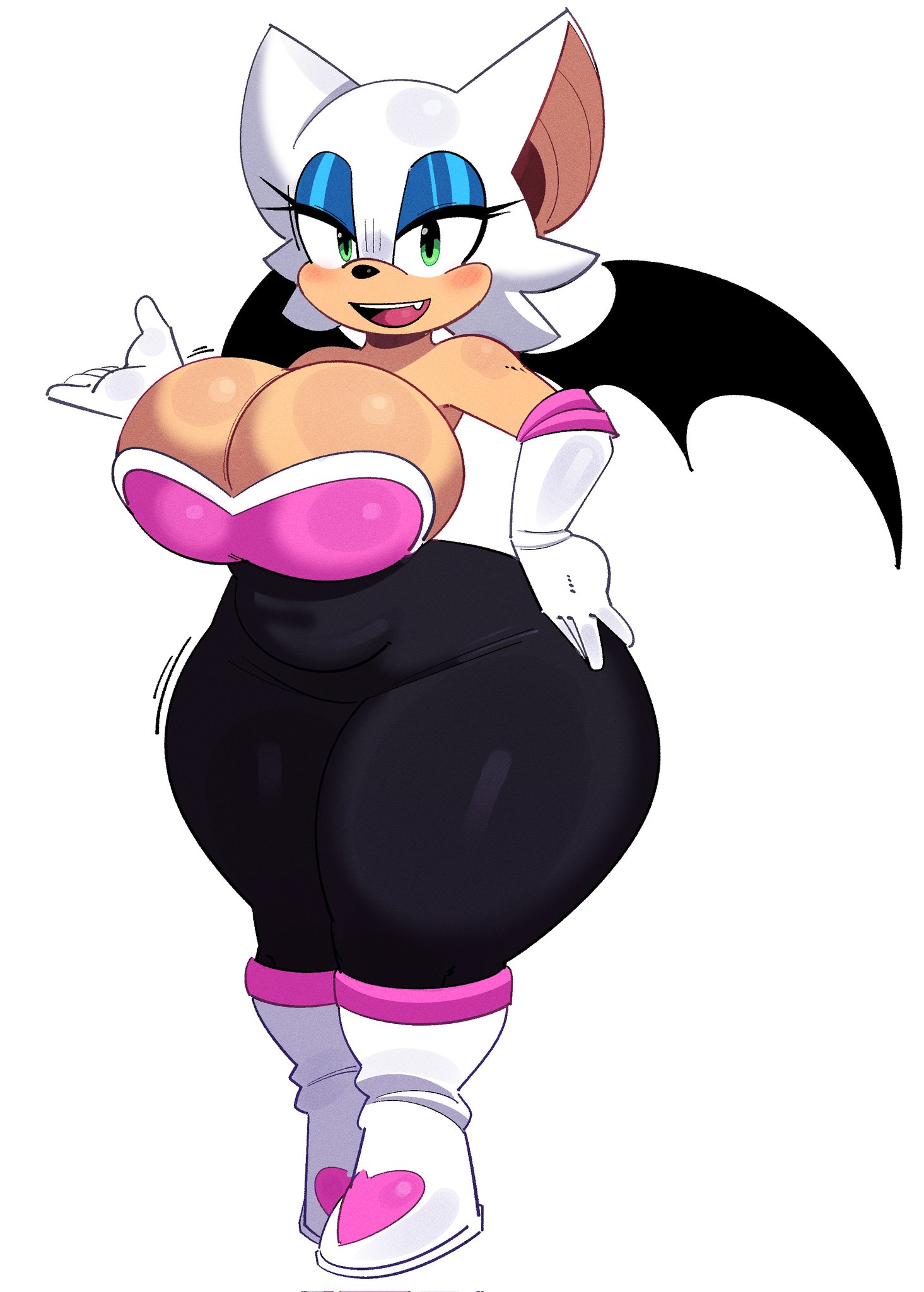 2023, anthro, anus, areola, bat, bat wings, big breasts, black nose, black wings, blue eyeshadow, breasts, butt, cel shading, clothing, colored, digital media (artwork), english text, eyelashes, eyeshadow, female, female anthro, female only, footwear, genitals, hair, hand on butt, hand on own butt, hi res, high heel boots, holidays, lips, looking at viewer, looking back, looking back at viewer, majora31, majora317840, majoralol2, makeup, mammal, membrane (anatomy), membranous wings, nipples, nude, nude anthro, nude female, orange areola, orange nipples, pink background, pink lips, pink vulva, rear view, rouge the bat, scut tail, sega, shaded, shoes, short tail, signature, simple background, smile, smiling at viewer, solo, sonic the hedgehog (series), spread butt, spreading, tail, tan body, tan inner ear, tan tail, teal eyes, teeth, text, vulva, white background, white ears, white hair, white high heels boots, wings