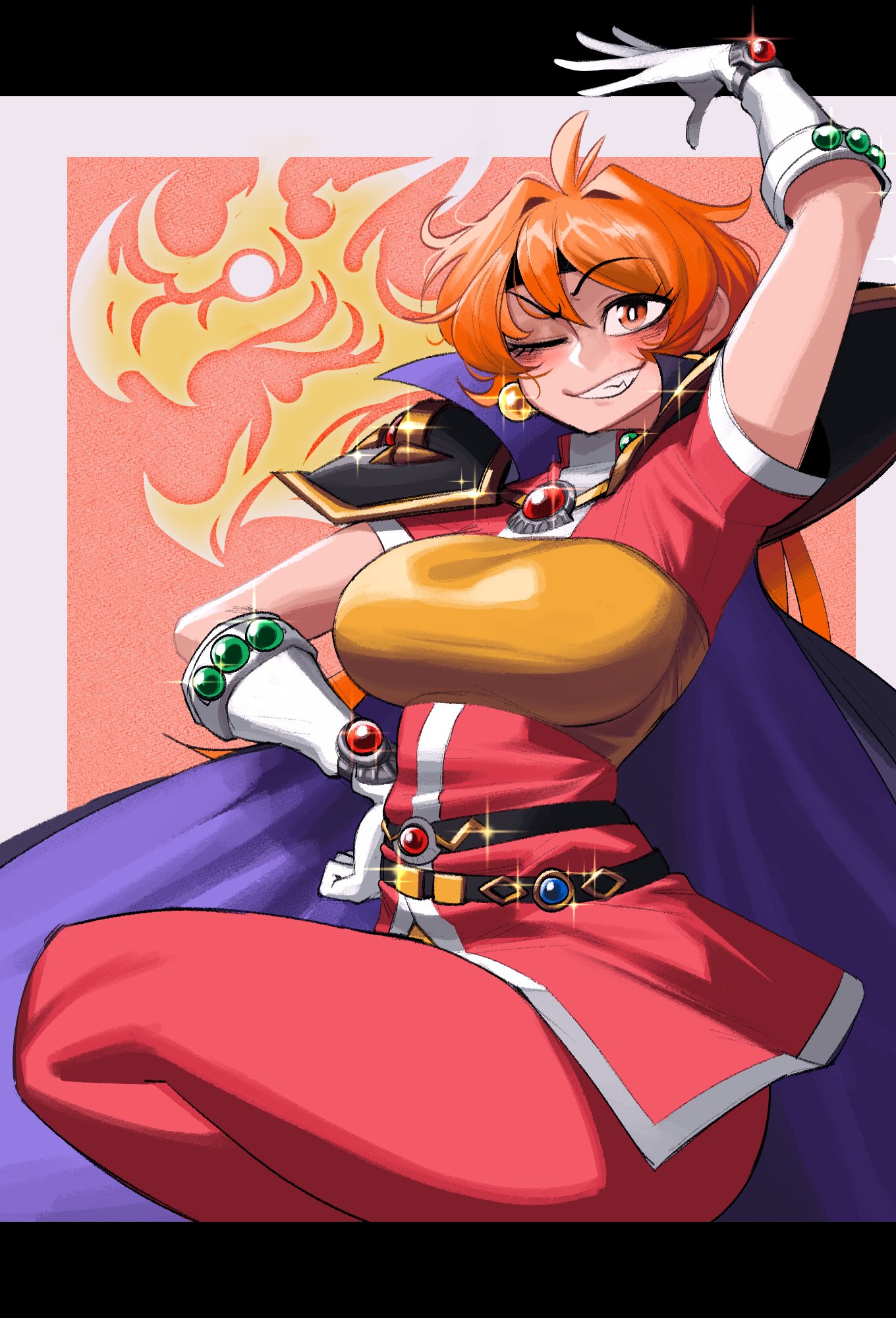 big breasts, female, female focus, female only, krekk0v, large breasts, lina inverse, looking at viewer, orange hair, pale skin, pale-skinned female, red eyes, slayers