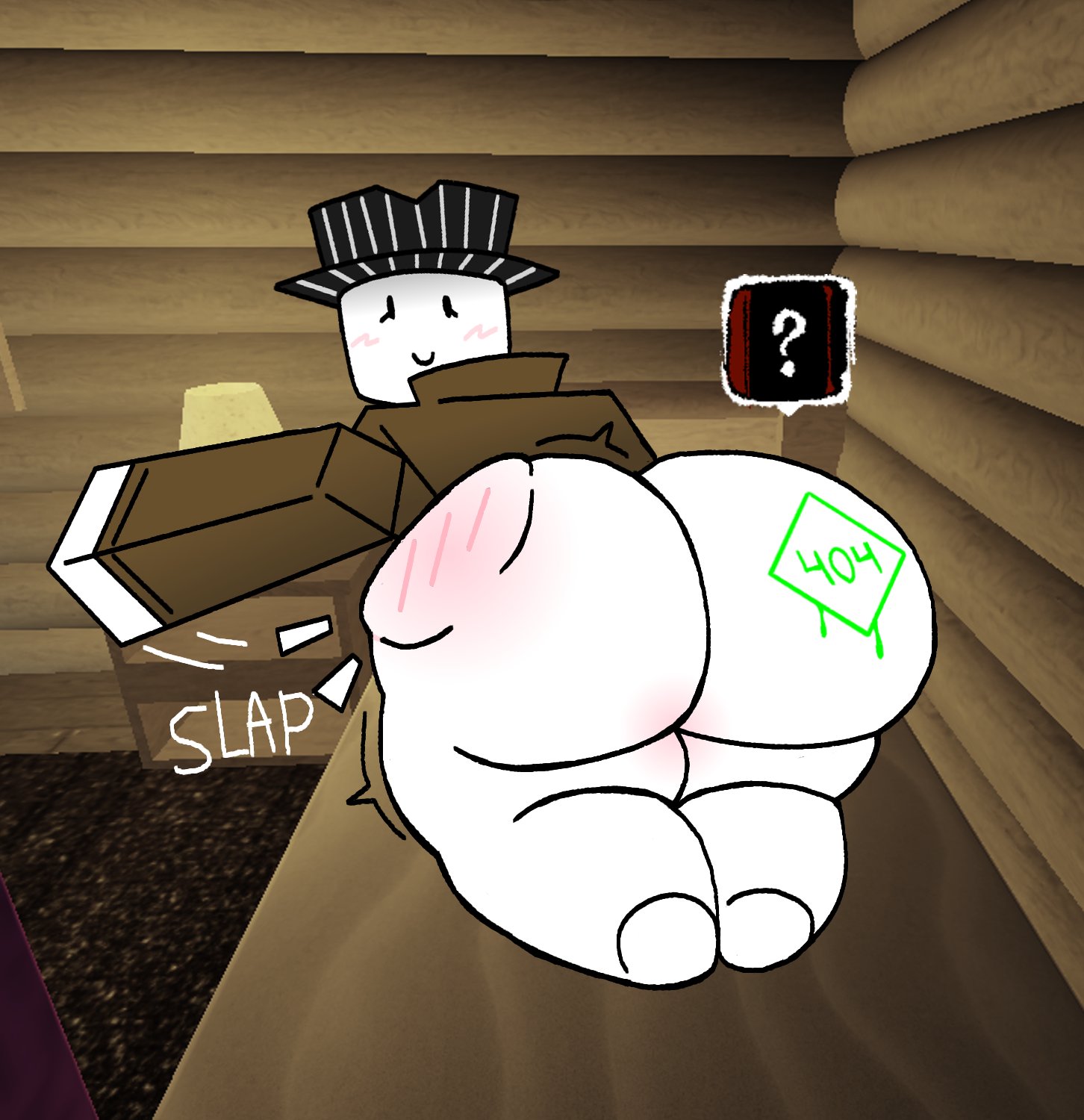 1girls, artist logo, artist signature, ass, ass slap, ass writing, bed, bedroom, big ass, big butt, blush, blushing, blushing at viewer, blushing female, bottomless, bottomless female, butt, buttocks, coat, digital drawing (artwork), digital media (artwork), eyelashes, female, female focus, female only, ferman, forsaken (roblox), hat, investigative iris, jiggle, jiggling ass, lamp, light, looking at viewer, looking back, question mark, red markings, roblox, roblox game, robloxian, slap, slap mark, slapping ass, slapping butt, spanking, thick, thick thighs, white body, white skin, wobble, wobbling ass
