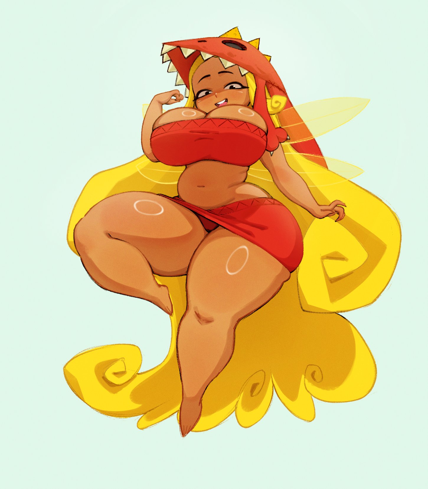 1girls, bare legs, barefoot, big breasts, black eyes, blonde hair, bottomwear, breasts, chubby, chubby female, cleavage, edith up (rayman), fairy, feet, female, female only, full body, grimy291, hat, headwear, hips, long hair, nymph (rayman), rayman (series), rayman origins, red skirt, skirt, solo, solo female, thick thighs, thighhighs, thighs, topwear, voluptuous, voluptuous body, voluptuous female, wide hips