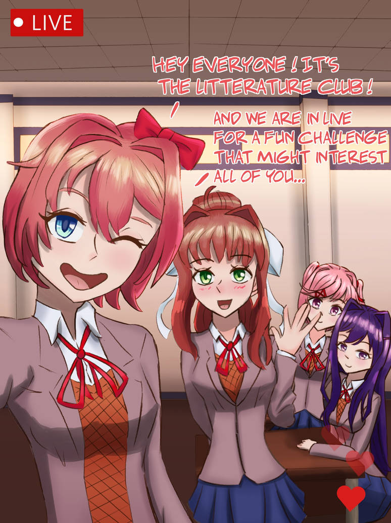 4girls doki_doki_literature_club female female_only livestream monika_(doki_doki_literature_club) natsuki_(doki_doki_literature_club) sayori_(doki_doki_literature_club) tagme vocaloid13_(artist) yuri_(doki_doki_literature_club)