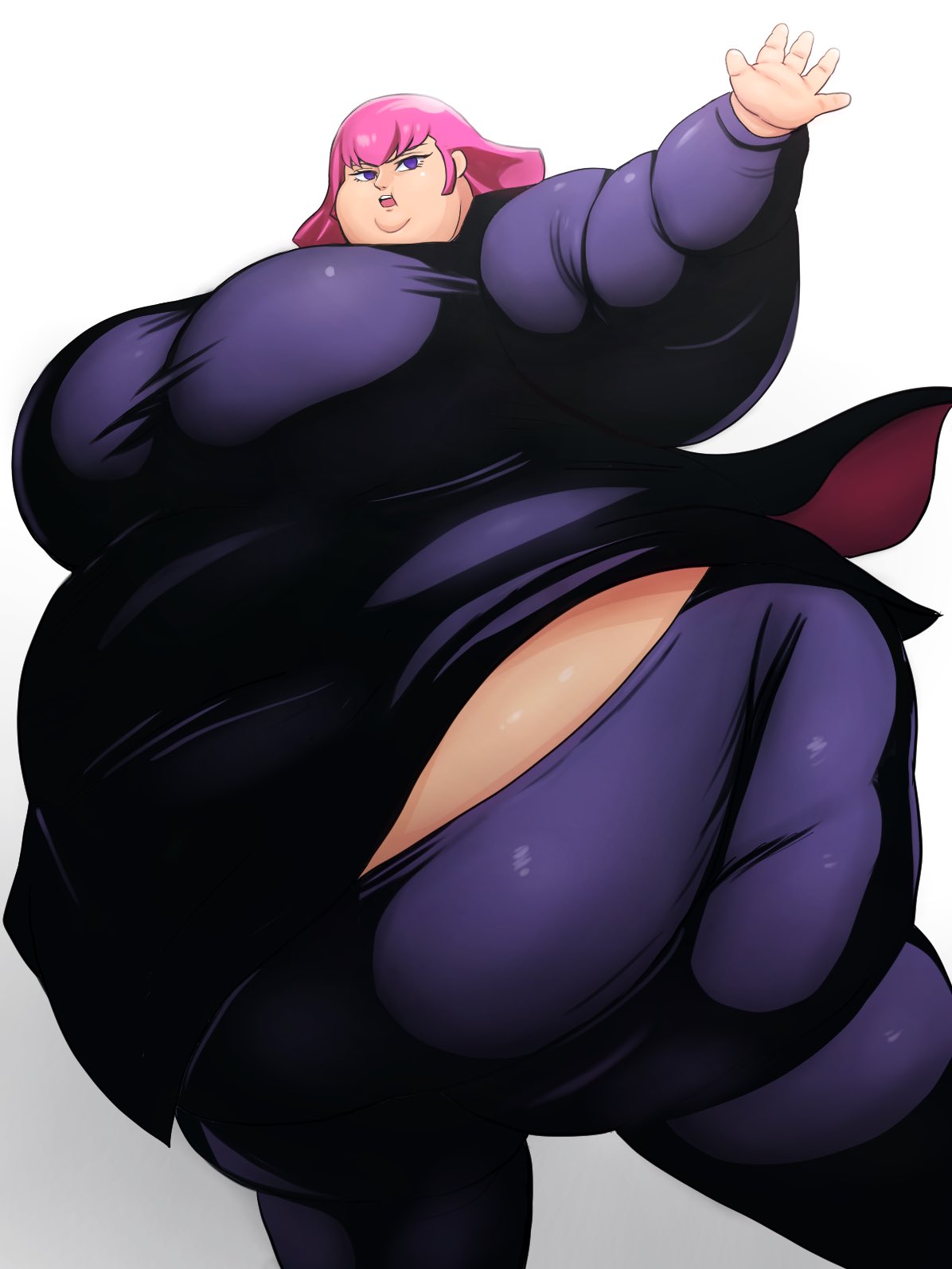 1girls fat_fetish large_belly large_breasts morbidly_obese_female nikutsuki obese pink_hair skintight_clothing ssbbw