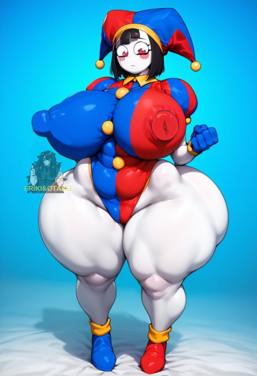 ai_generated friki8otaku huge_breasts jester_hat large_breasts massive_breasts pale_skin pomni pomni_(the_amazing_digital_circus) wide_hips