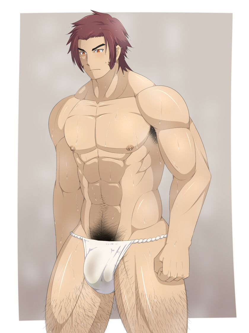 balls bara bulge flaccid fundoshi fundoshi_only kai_(artist) male_only muscles muscular musk penis solo solo_male sweat sweating tonbokiri_(touken_ranbu) touken_ranbu