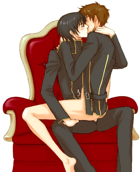 2boys anal code_geass cum lelouch_lamperouge male male_only multiple_boys multiple_males on_lap sitting suzaku_kururugi tagme throne yaoi