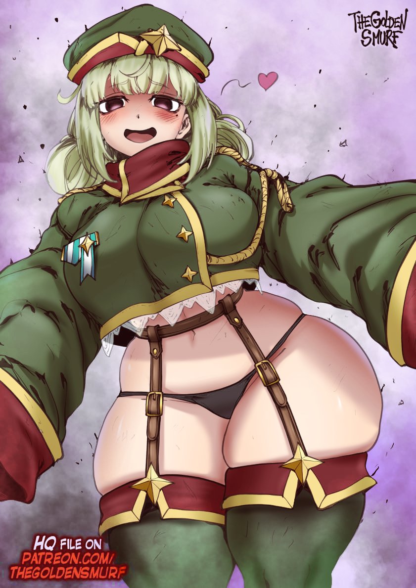 1girls araga_kiwi belly blush colored heart huge_breasts iron_alchemist looking_at_viewer mahou_shoujo_ni_akogarete midriff skindentation smiling smiling_at_viewer strap-on thegoldensmurf thick_ass thick_thighs third-party_edit