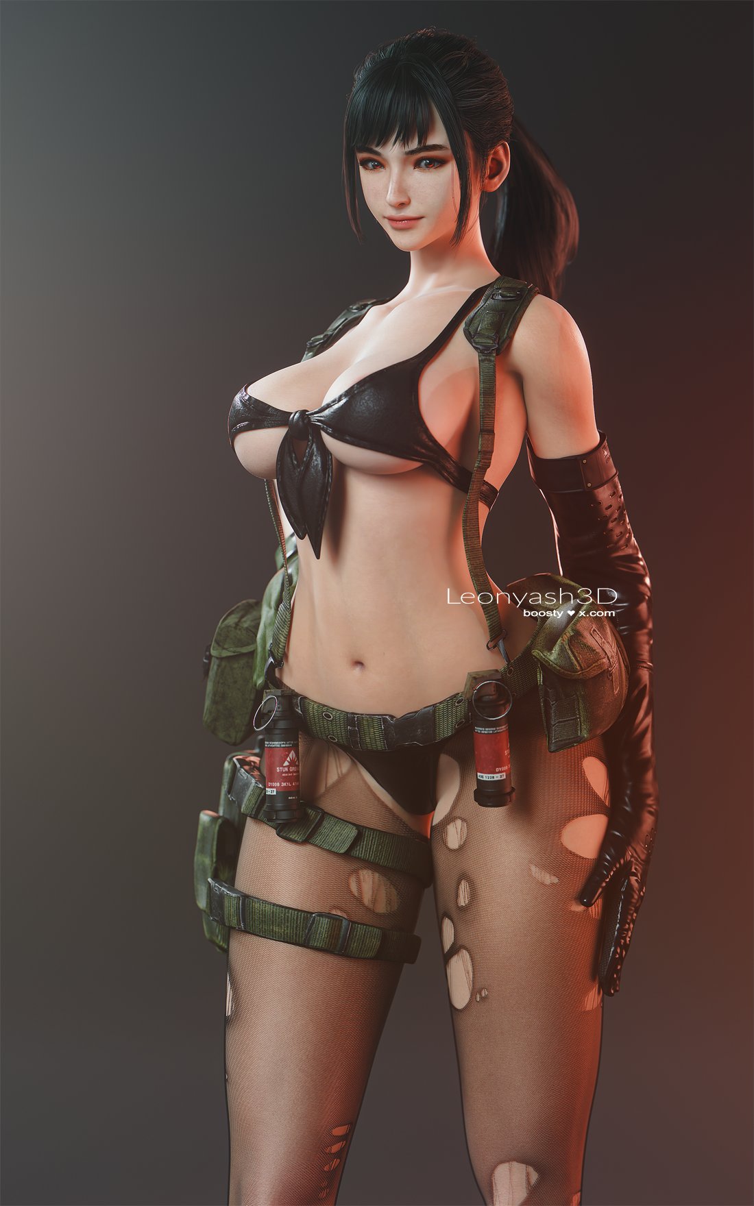 1girls, 3d, andro-eidos, armwear, ass, big ass, big breasts, big thighs, breasts, cleavage, cosplay, crossover, crossover cosplay, curvaceous, curvy, curvy figure, cyborg, eve (stellar blade), female, female only, gloves, gynoid, hips, hourglass figure, humanoid, konami, large ass, legs, leonyash3d, light skin, light-skinned female, long legs, mascara, mature, mature female, metal gear solid, metal gear solid v, panties, pantyhose, quiet (metal gear) (cosplay), revealing clothes, ripped pantyhose, shift up, skimpy clothes, slim waist, solo, stellar blade, thick, thick hips, thick legs, thick thighs, thighs, voluptuous, waist, wide hips