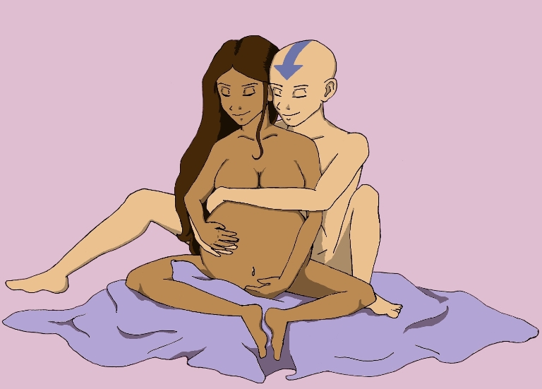 1boy 1girls aang air_nomad airbender_tattoo avatar_legends avatar_the_last_airbender dark-skinned_female dark_skin female human interracial katara large_breasts male pregnant straight the_avatar water_tribe weebie3