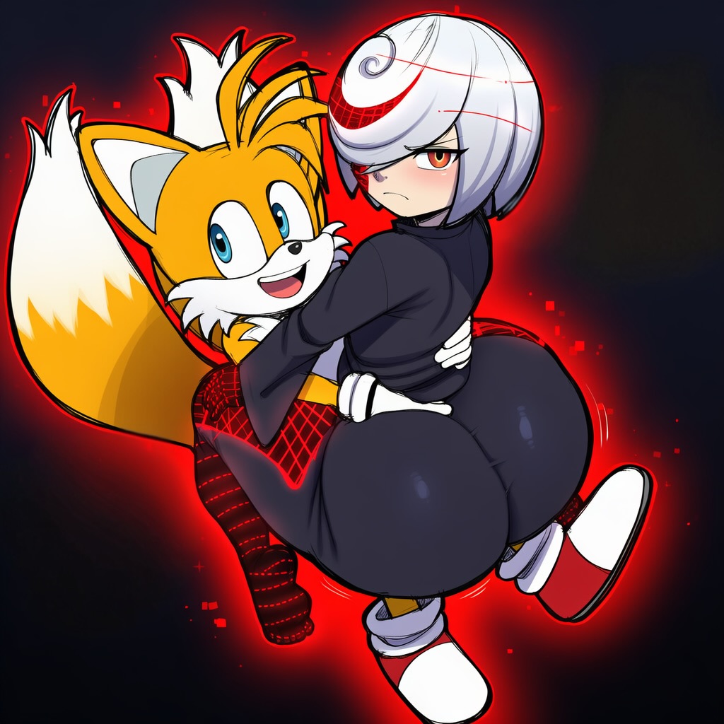 1boy, 1girls, ai generated, annoyed, ass, ass focus, big ass, big butt, booty, butt focus, clothed, embarrassed, female, hands on hips, hands on waist, happy, male, sage (sonic frontiers), sage (sonic), sitting on lap, sitting on person, sonic (series), sonic frontiers, sonic the hedgehog (comics), sonic the hedgehog (idw), sonic the hedgehog (series), tails, tails the fox