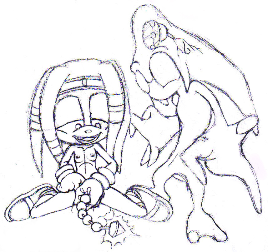 2d breasts chaos_(sonic) echidna exposed_breasts female fur furry furry_breasts kneeling mobian mobian_(species) mobian_echidna monochrome open_mouth sega sketch smile sonic_(series) sonic_adventure sonic_the_hedgehog_(series) standing taichao tikal_the_echidna vaginal_insertion white_background