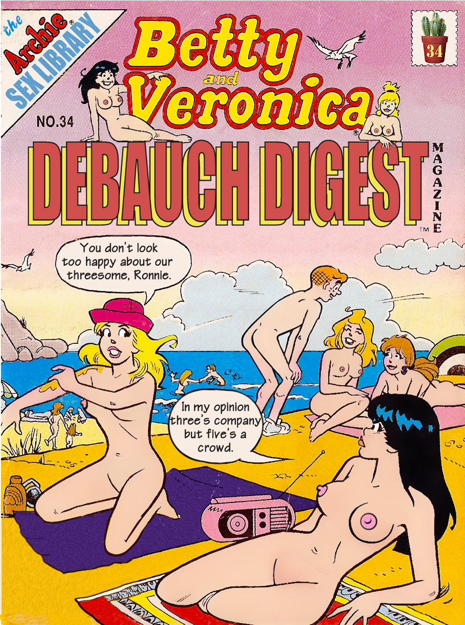 4girls archie_andrews archie_comics beach betty_and_veronica betty_cooper black_hair blonde_hair cactus34 casual casual_nudity comic_cover female human male nude nudist outdoors pale_skin public public_nudity veronica_lodge