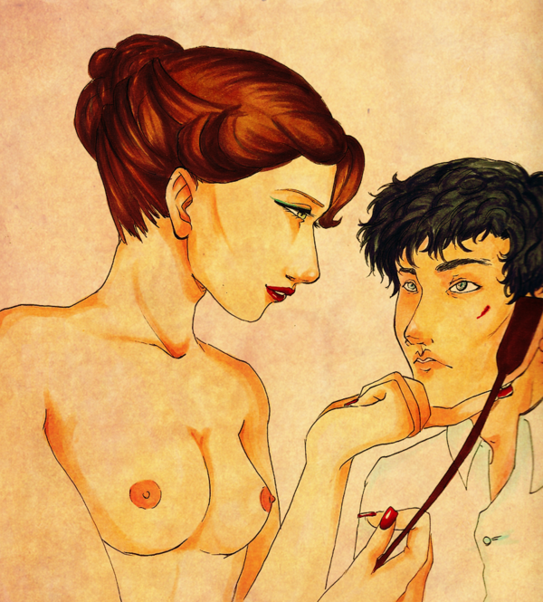 1girls 1male breasts clothed_male_nude_female female femdom human human_only irene_adler male malesub naripolpetta nipples nude nude_female riding_crop sherlock sherlock_(tv) sherlock_holmes straight wound