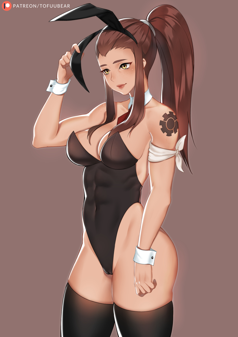 1girls, 2d, abs, animal ears, black bunnysuit, breasts, brigitte, brigitte lindholm, bunny ears, bunny girl, bunnysuit, cameltoe, cleavage, female, female only, overwatch, pussy, solo, tattoo, thighhighs, tofuubear