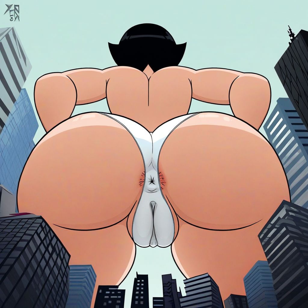 aged_up ai_generated big_ass big_butt bigger_female buttercup_(powerpuff_girls) exposed_anus exposed_pussy giant_woman larger_female massive_ass massive_butt mature_female mature_woman pawg powerpuff_girls stretched_pussy white_panties white_thong