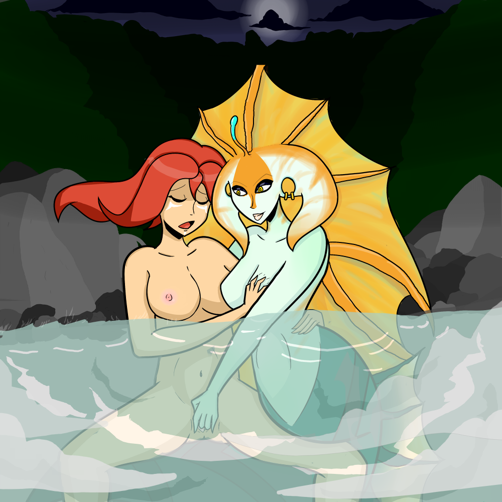 breasts dota_2 female lina merfolk mermaid multiple_girls naga_siren nipples red_hair squishyk yuri