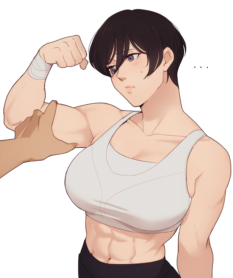 1girls abs asian asian_female athletic athletic_female attack_on_titan biceps big_breasts black_hair breasts dark-skinned_male dark_skin female_abs female_focus fit_female flexing go_on_feel_it_(meme) gym_clothes hanpetos light-skinned_female light_skin mikasa_ackerman muscles muscular muscular_abs muscular_female out_of_frame_male shingeki_no_kyojin short_hair short_hair_female sports_bra sportswear toned toned_female workout_clothes