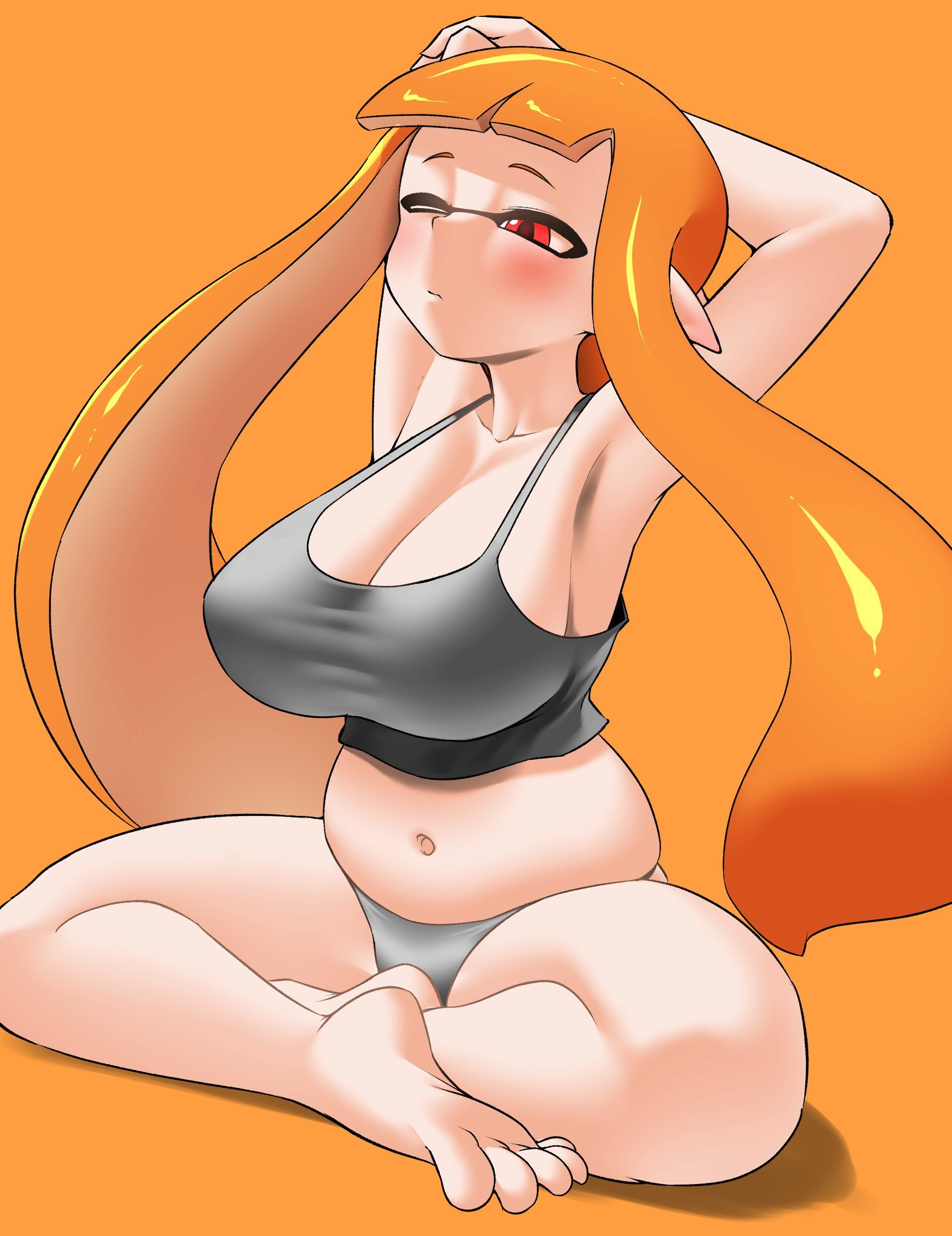 1girls, breasts, feet, female, hi res, hips, huge breasts, inkling, inkling girl, kaori (splatoon), light skin, light-skinned female, long hair, nintendo, nobunagapero, orange hair, splatoon, splatoon (series), thick thighs, thighs, wide hips