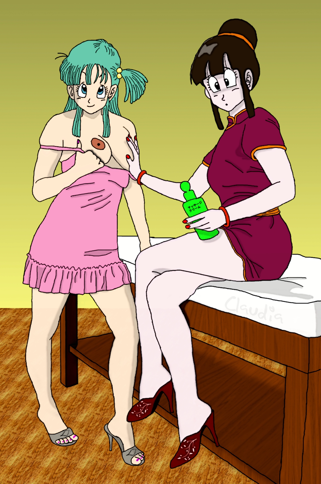 2girls bulma_briefs chichi claudia-r dragon_ball dragon_ball_z female female_only human multiple_females multiple_girls teenager