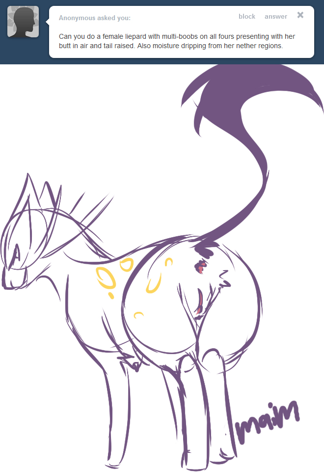 anus cat drawing feline female feral from_behind grin liepard maim monochrome multi_breast pokemon presenting pussy raised_tail