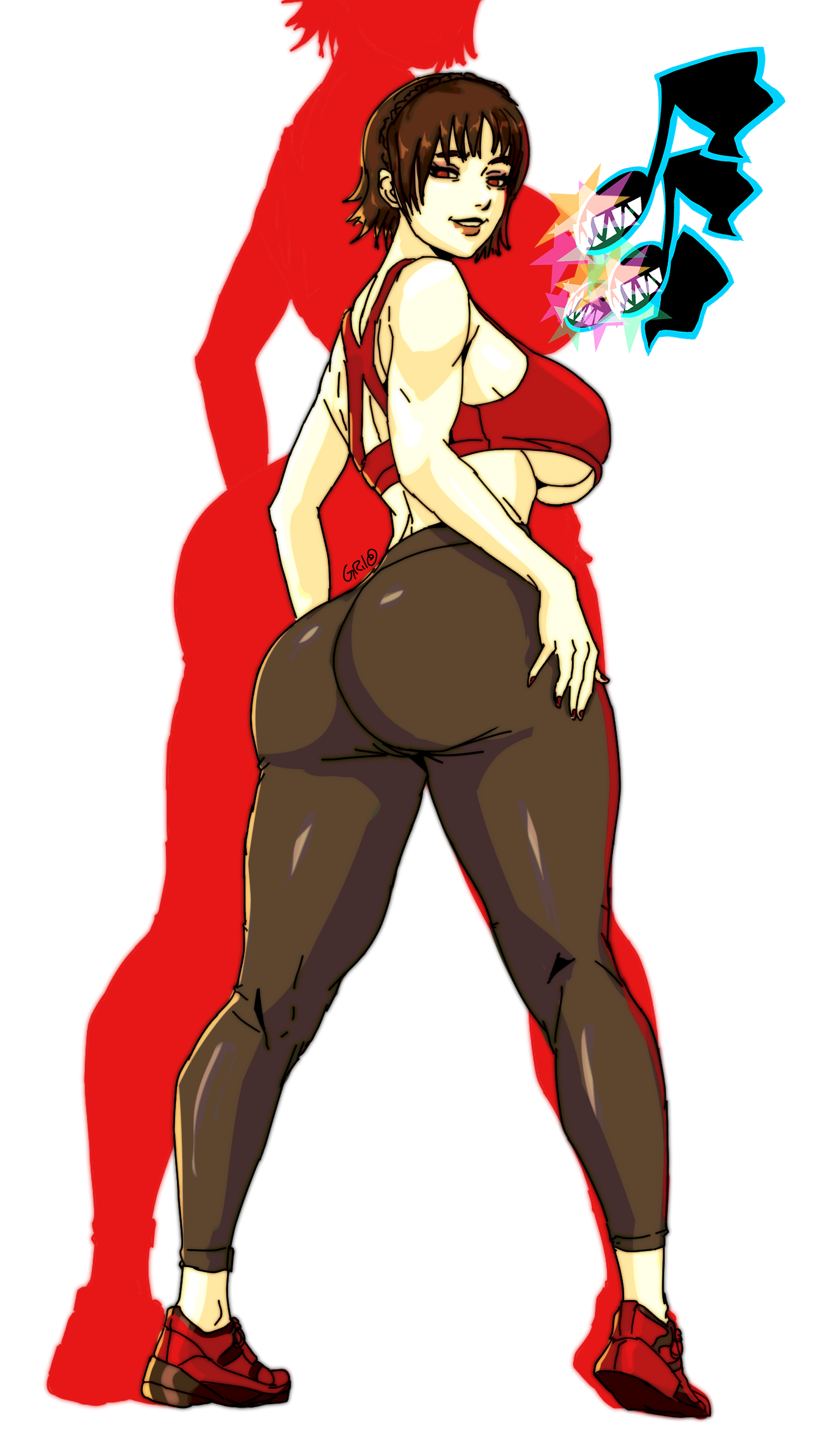 2024, ass, ass focus, female, makoto niijima, megami tensei, milf, persona, persona 5, solidusgrilo, solo, solo female, solo focus, sports bra, yoga pants