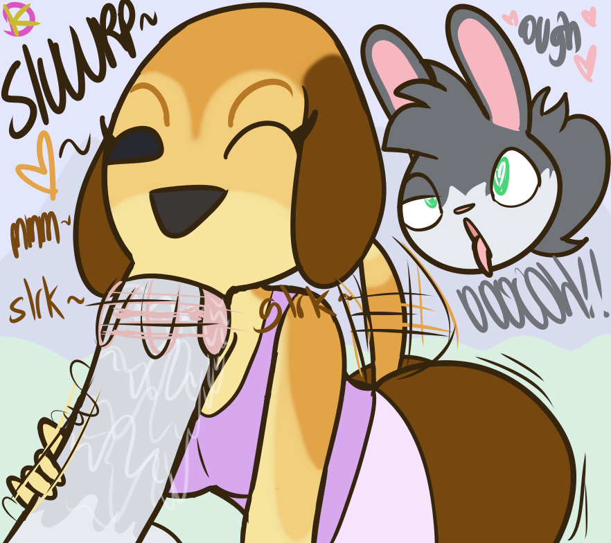 ahe_gao animal_crossing anthro bottomless breasts canid canine canis cleavage clothed clothed_sex clothing domestic_dog duo eye_roll female first_person_view handjob handjob_while_sucking heart_eyes heart_symbol klutzatdusk lagomorph leporid looking_at_viewer looking_pleasured maddie_(animal_crossing) male male/female mammal nintendo one_eye_closed oral oral_penetration penetration penile playing_skinflute pov_blowjob rabbit rotto_(mrrottson) sex slurping tail tail_motion tailwag tongue tongue_out wink