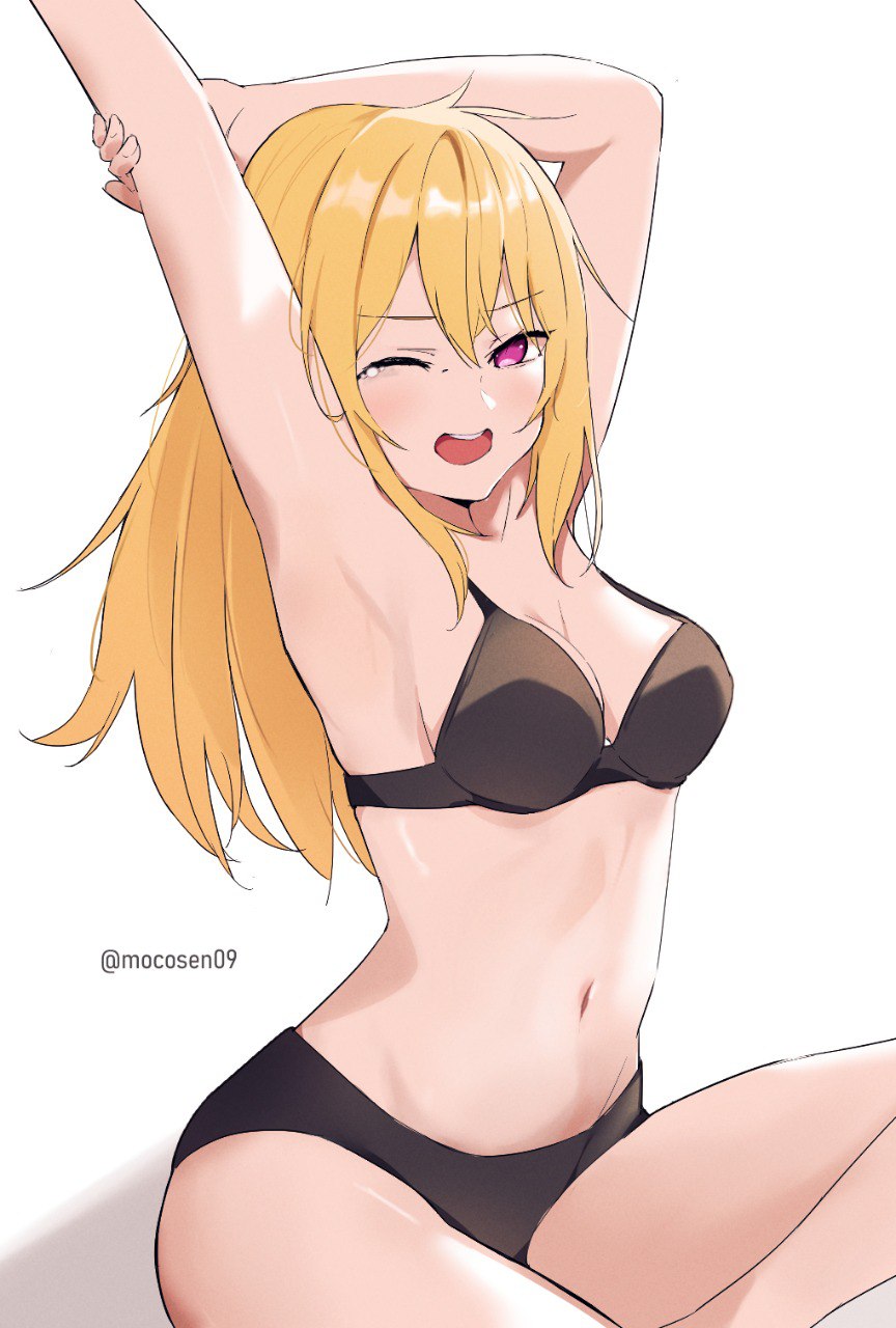 1girls areolae arm_up armpits bare_arms bare_belly bare_chest bare_knees bare_legs bare_midriff bare_shoulders bare_skin bare_thighs belly belly_button black_bra black_panties black_underwear blonde_female blonde_hair blonde_hair_female bra breasts cleavage collarbone dot_nose elbows exposed exposed_armpits exposed_arms exposed_belly exposed_breasts exposed_legs exposed_midriff exposed_nipples exposed_shoulders exposed_thighs exposed_torso eyebrows_visible_through_hair female female_focus female_only fingernails fingers groin hair_between_eyes hand_on_arm hand_on_own_arm hand_up high_resolution highres hoshino_ruby hourglass_figure knees legs light-skinned_female light_skin long_hair looking_at_viewer medium_breasts mocosen09 naked naked_female navel nipples nude nude_female one_eye_closed open_mouth oshi_no_ko panties purple_eyes purple_eyes_female shoulders sideboob simple_background sitting sitting_on_floor sitting_on_ground slender_body slender_waist slim_girl slim_waist solo stretching stretching_arms student teenager thick_thighs thighs thin_waist tongue underwear upper_body upper_teeth white_background wide_hips