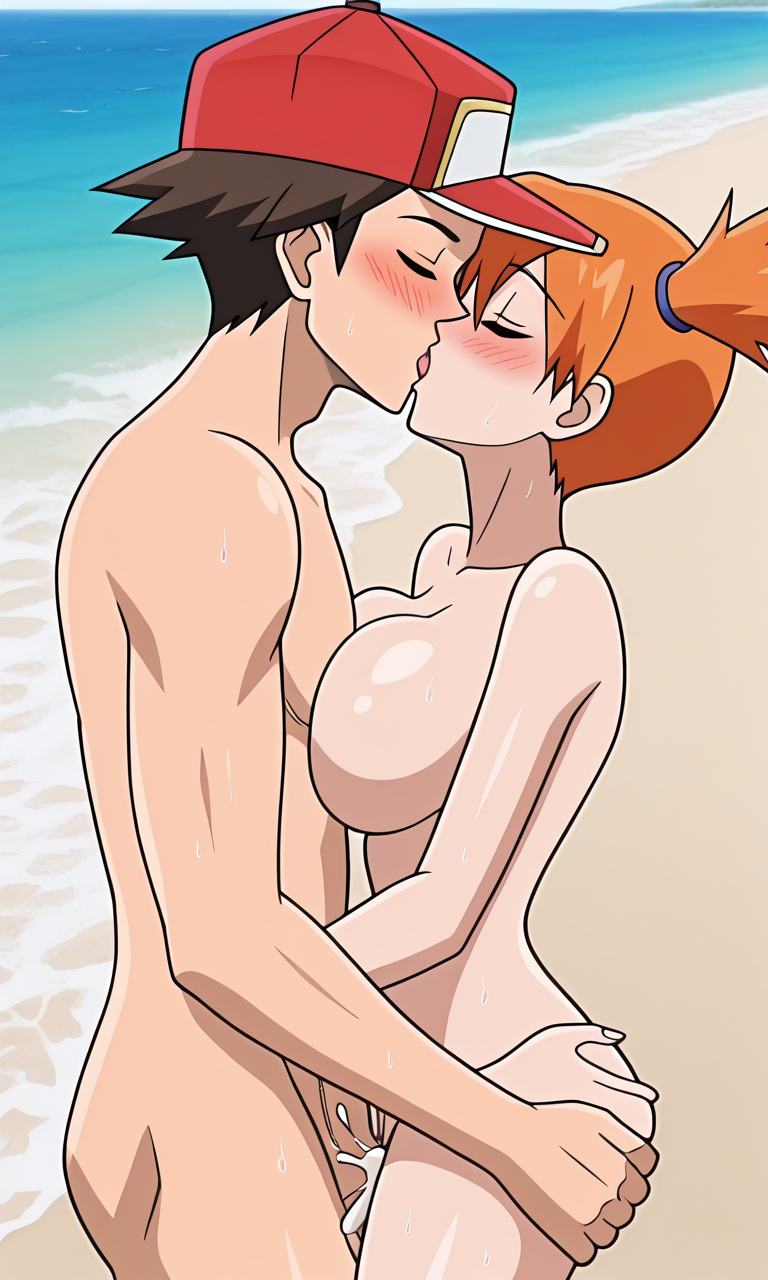 1boy 1boy1girl 1girls ai_assisted ai_generated big_breasts breasts gym_leader kasumi_(pokemon) kasumi_(pokemon) kissing orange_hair pokemon red_(pokemon) red_cap romantic sex